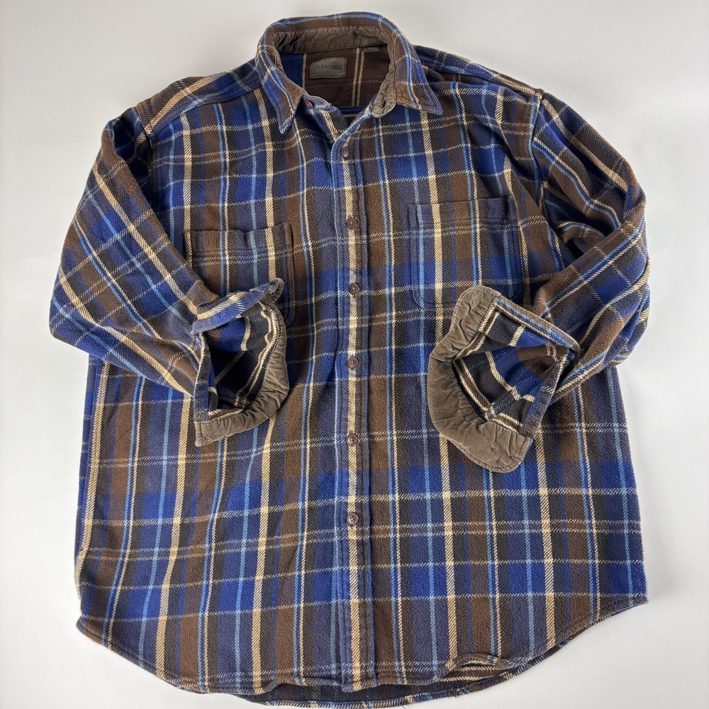Vintage St Johns Bay Shirt Size XL Tall Blue Plaid Long Sleeve Button Up